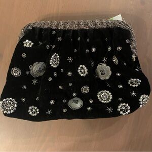 Studded Black Embellished Velvet Clutch